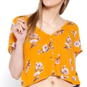 Forever 21 Mustard Orange Floral Crop Top - Medium